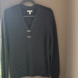 Charter Club Dark Gray V-Neck Sweater with Buckle Detail